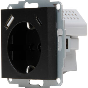 Kopp Wandcontactdoos 1-voudig geaard, USB A en C-aansluiting 5V 2400mA, mat-zwart HK07