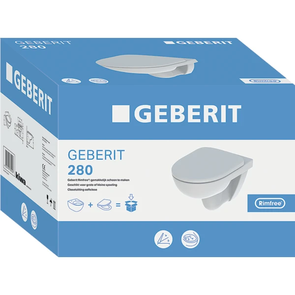 Geberit 280 Basic wandcloset diepspoel combipack met SoftClose zitting (Rimfree® zonder spoelrand) - S8P01500000G - Afbeelding 2