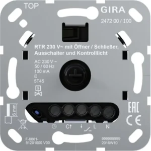 Gira basiselement ruimtetemperatuurregelaar 230 V met verbreek-/maakcontact uitschakelaar en controlelamp (247200)