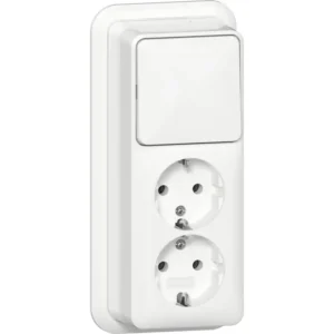 Gira combinatie schakelaar en wandcontactdoos 2-voudig randaarde opbouw wit (418611)