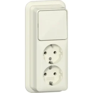 Gira combinatie schakelaar en wandcontactdoos 2-voudig randaarde opbouw creme (418610)