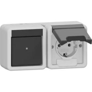 Gira combinatie schakelaar en wandcontactdoos randaarde klapdeksel horizontaal opbouw IP44 (417730)