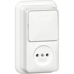 Gira combinatie schakelaar en wandcontactdoos zonder randaarde opbouw wit (447611)