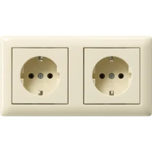 Gira wandcontactdoos 2-voudig randaarde compleet voorbedraad voor duo-inbouwdoos Systeem 55 creme glans (479301)