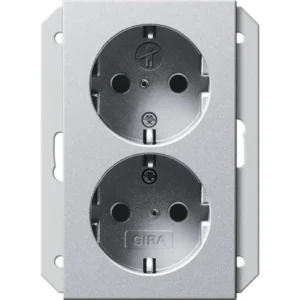 Gira wandcontactdoos 2-voudig randaarde Safety+ voor ovale 1,5 inbouwdoos Systeem 55 aluminium mat (273526)