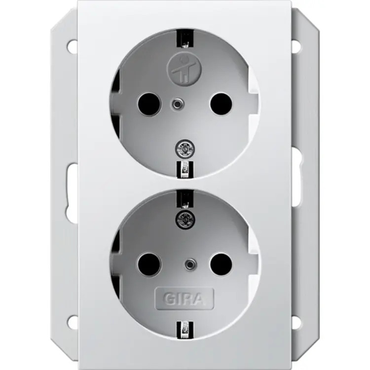 Gira wandcontactdoos 2-voudig randaarde Safety+ voor ovale 1,5 inbouwdoos Systeem 55 wit mat (273527)