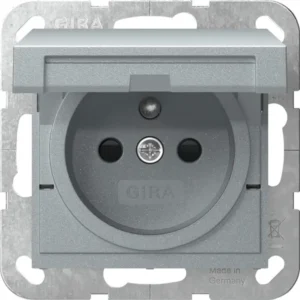 Gira wandcontactdoos penaarde Belgie klapdeksel verhoogde aanraakbeveiliging Systeem 55 aluminium mat (448826)