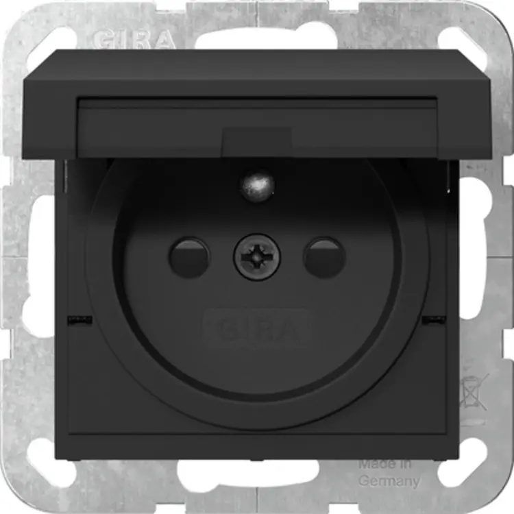 Gira wandcontactdoos penaarde Belgie klapdeksel verhoogde aanraakbeveiliging Systeem 55 zwart mat (4488005)