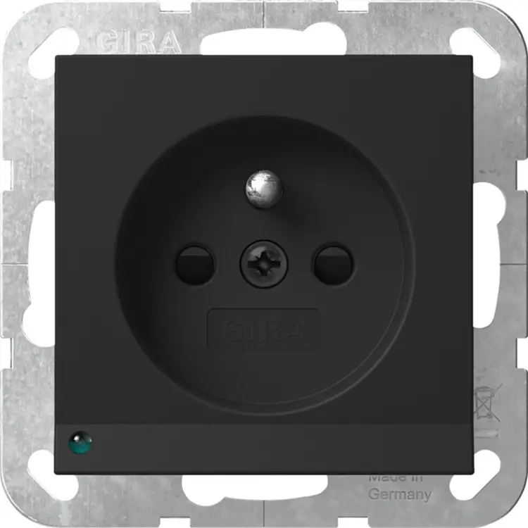 Gira wandcontactdoos penaarde Belgie verhoogde aanraakbeveiliging met LED orientatielicht Systeem 55 zwart mat (4489005)