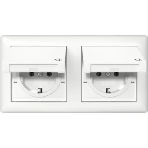Gira wandcontactdoos randaarde klapdeksel 2-voudig IP44 compleet Standaard 55 wit glans (415803)