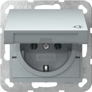 Gira wandcontactdoos randaarde met klapdeksel Systeem 55 aluminium mat (445426)