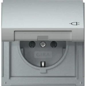 Gira wandcontactdoos randaarde met klapdeksel TX44 aluminium (445465)