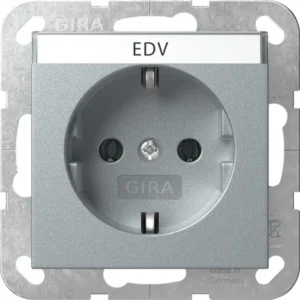 Gira wandcontactdoos randaarde met tekstkader Systeem 55 aluminium mat (445726)