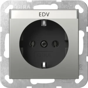 Gira wandcontactdoos randaarde met tekstkader Systeem 55 edelstaal (4457600)