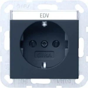 Gira wandcontactdoos randaarde met tekstkader Systeem 55 zwart mat (4457005)