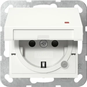 Gira wandcontactdoos randaarde met verhoogde aanraakbeveiliging klapdeksel en controlelamp Systeem 55 wit glans (455203)