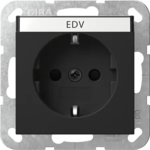 Gira wandcontactdoos randaarde met verhoogde aanraakbeveiliging en tekstkader Systeem 55 zwart mat (4462005)