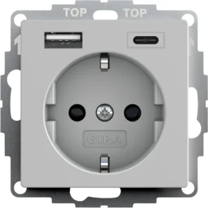 Gira wandcontactdoos randaarde USB-A en USB-C met verhoogde aanraakbeveiliging Systeem 55 grijs mat (2459015)