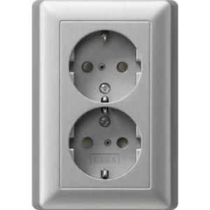 Gira wandcontactdoos randaarde verhoogde aanraakbeveiliging 2-voudig voor enkele inbouwdoos Systeem 55 aluminium mat (078326)