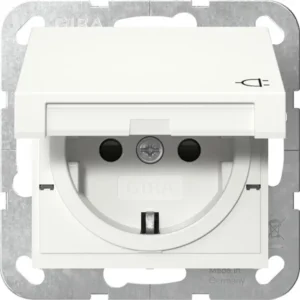 Gira wandcontactdoos randaarde verhoogde aanraakbeveiliging met klapdeksel Systeem 55 wit mat (441427)