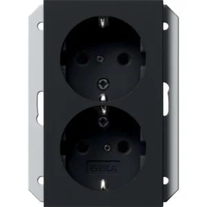 Gira wandcontactdoos randaarde verhoogde aanraakbeveiliging 2-voudig voor enkele inbouwdoos Systeem 55 zwart mat (2731005)