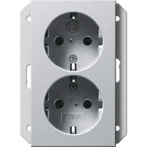 Gira wandcontactdoos randaarde verhoogde aanraakbeveiliging 2-voudig voor enkele inbouwdoos Systeem 55 aluminium mat (273126)
