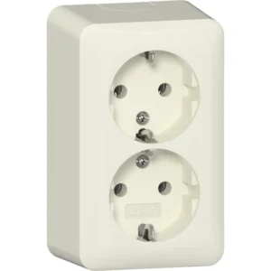 Gira ob droog stopcontact met randaarde 2-­voudig 16A 250V - zuiver wit glanzend (478013)
