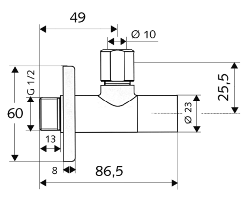 Schell Stile design hoekstopkraan met verborgen bediening (chroom) 1/2"x10mm - 053760699 - Afbeelding 2